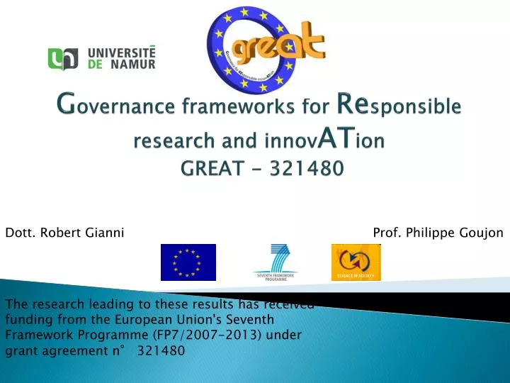 g overnance f rameworks for r e sponsible research and innov at ion great 321480