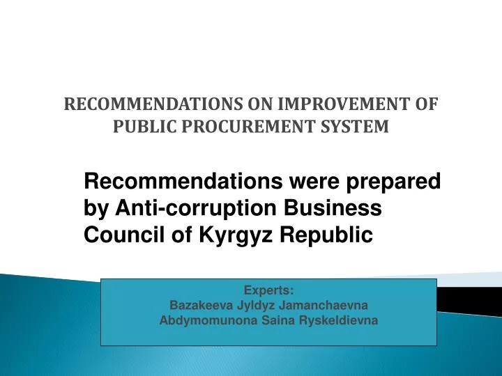 recommendations on improvement of public procurement system