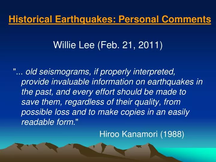 historical earthquakes personal comments