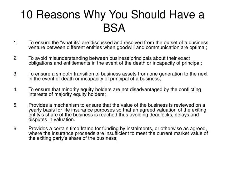 10 reasons why you should have a bsa