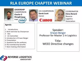 Speaker : Erwan Berger Professor for Master 2 in Logistics Title: WEEE Directive changes