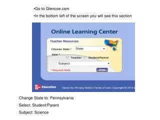 Change State to: Pennsylvania Select: Student/Parent Subject: Science