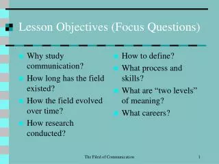 Lesson Objectives (Focus Questions)