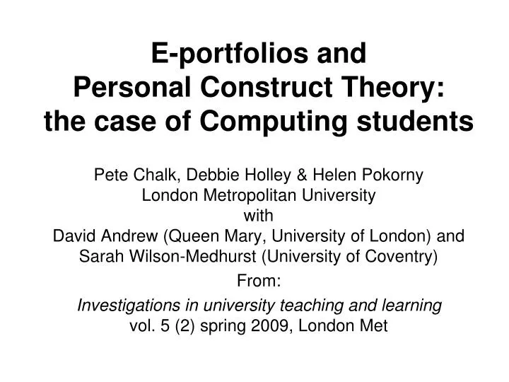 e portfolios and personal construct theory the case of computing students