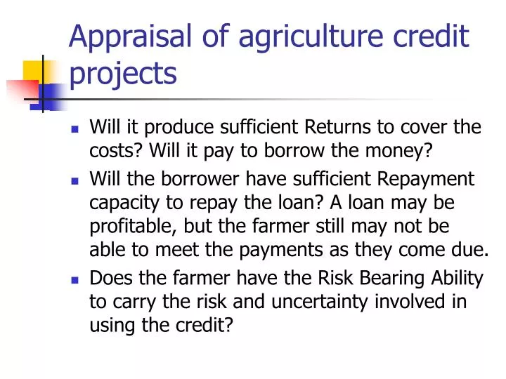 appraisal of agriculture credit projects