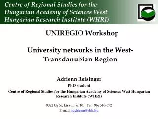 University networks in the West-Transdanubian Region