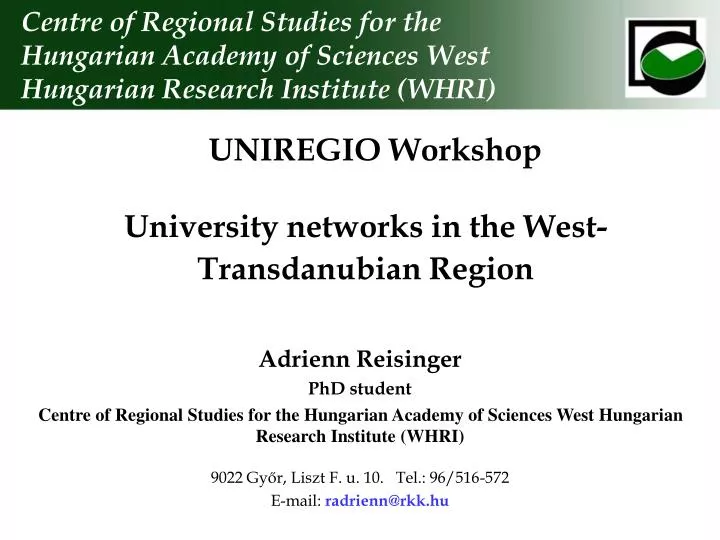 university networks in the west transdanubian region