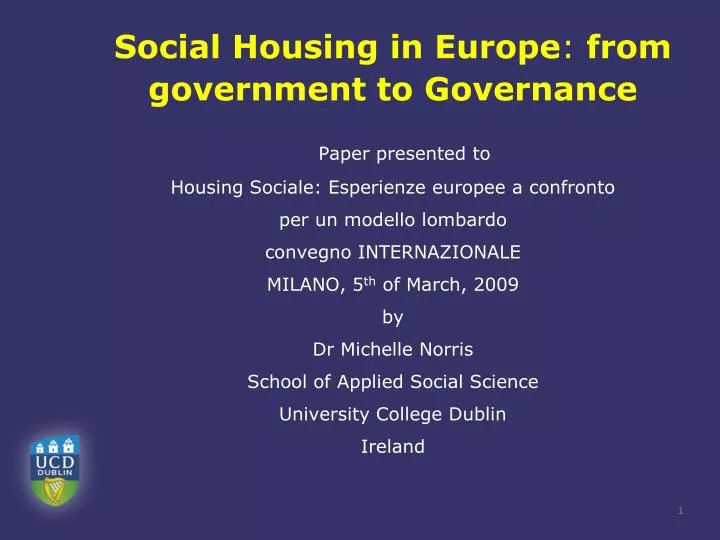 social housing in europe from government to governance