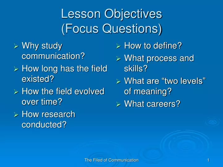 lesson objectives focus questions