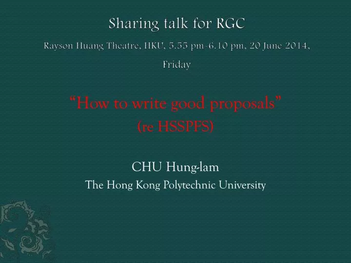 sharing talk for rgc rayson huang theatre hku 5 55 pm 6 10 pm 20 june 2014 friday