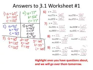 Answers to 3.1 Worksheet #1