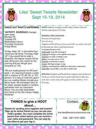 Liles ’ Sweet Tweets Newsletter Sept 15-19, 2014