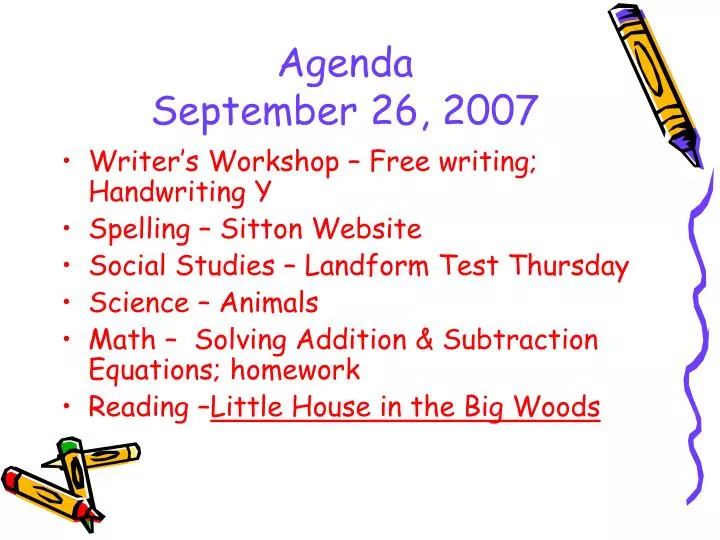 agenda september 26 2007