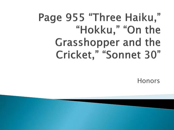 page 955 three haiku hokku on the grasshopper and the cricket sonnet 30