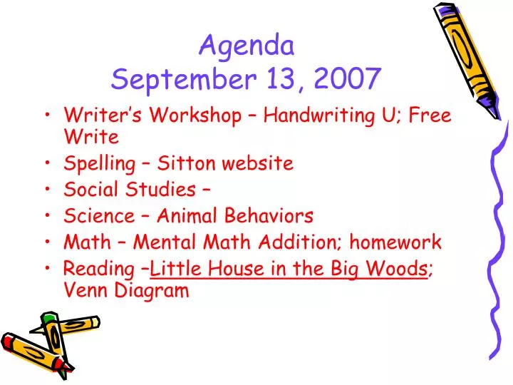 agenda september 13 2007