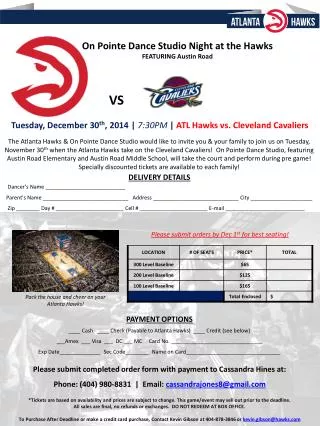 Tuesday, December 30 th , 2014 | 7:30PM | ATL Hawks vs. Cleveland Cavaliers