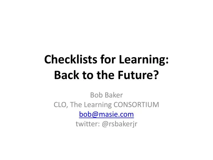 checklists for learning back to the future