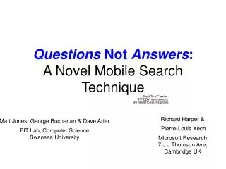 Questions Not Answers : A Novel Mobile Search Technique