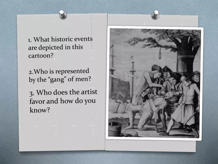 1 what historic events are depicted in this cartoon 2 who is represented by the gang of men