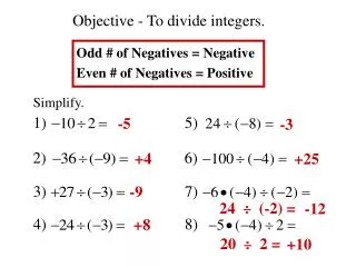 Objective - To divide integers.