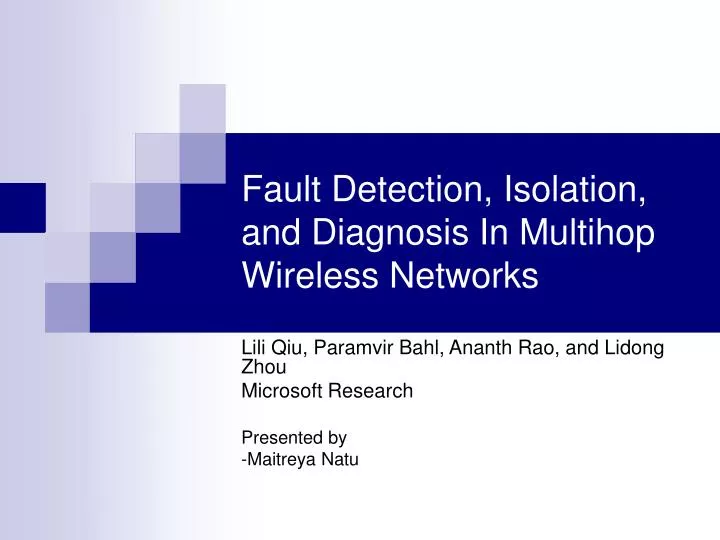 fault detection isolation and diagnosis in multihop wireless networks