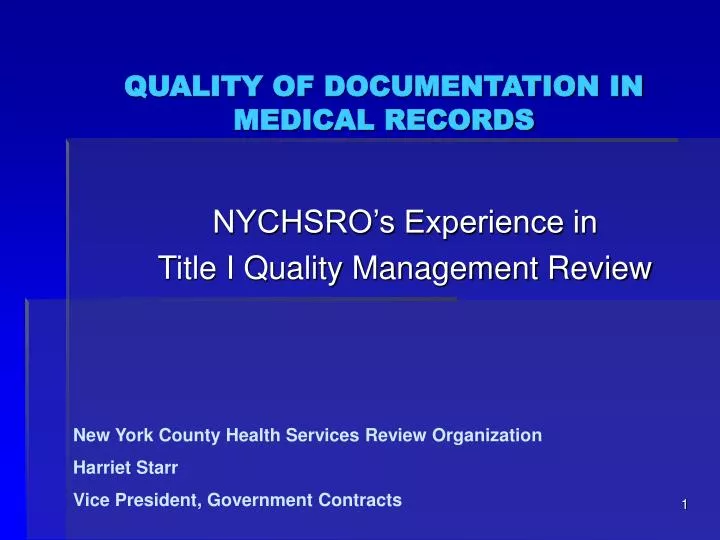quality of documentation in medical records