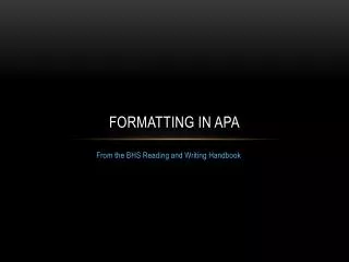 Formatting in APA