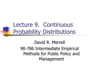 lecture 9 continuous probability distributions