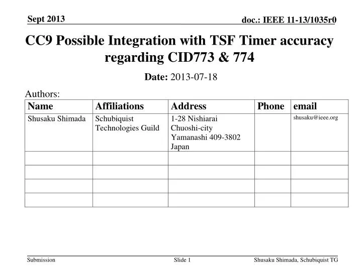 cc9 possible integration with tsf timer accuracy regarding cid 773 774