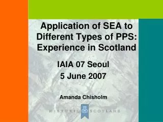 Application of SEA to Different Types of PPS: Experience in Scotland