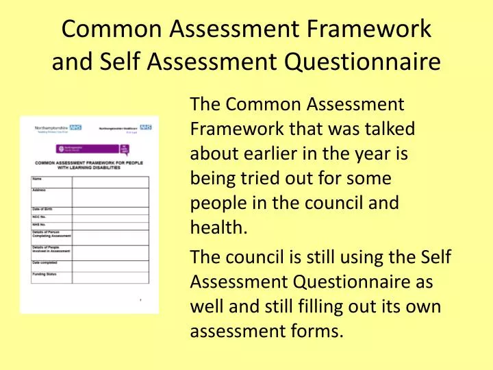 common assessment framework and self assessment questionnaire