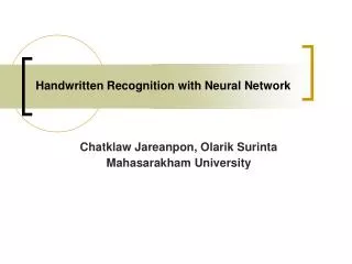Handwritten Recognition with Neural Network