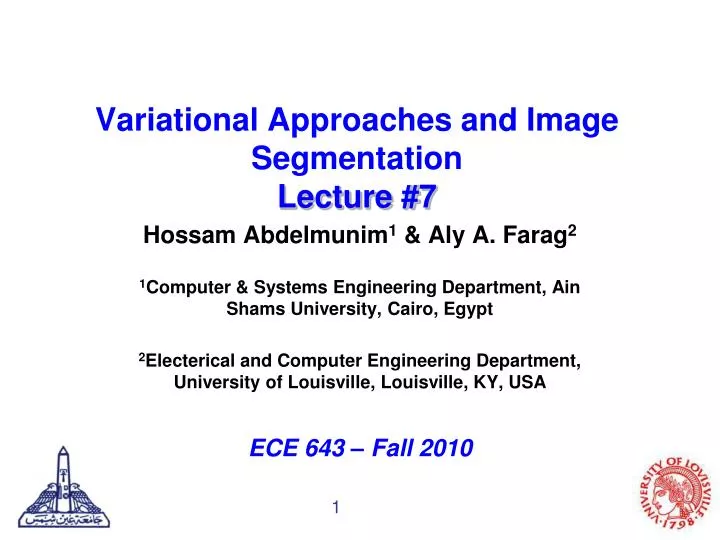 variational approaches and image segmentation lecture 7
