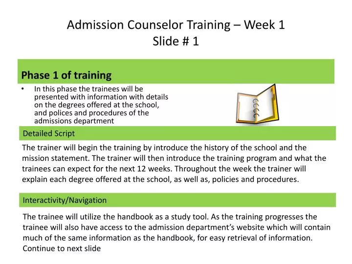 admission counselor training week 1 slide 1
