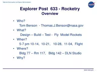 Explorer Post 633 - Rocketry Overview