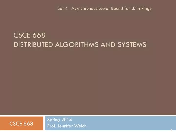 csce 668 distributed algorithms and systems