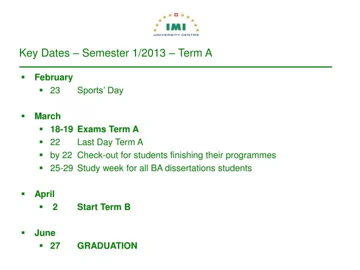key dates semester 1 2013 term a