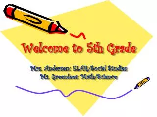 Welcome to 5th Grade Mrs. Andersen: ELAR/Social Studies Ms. Greenlees : Math/Science