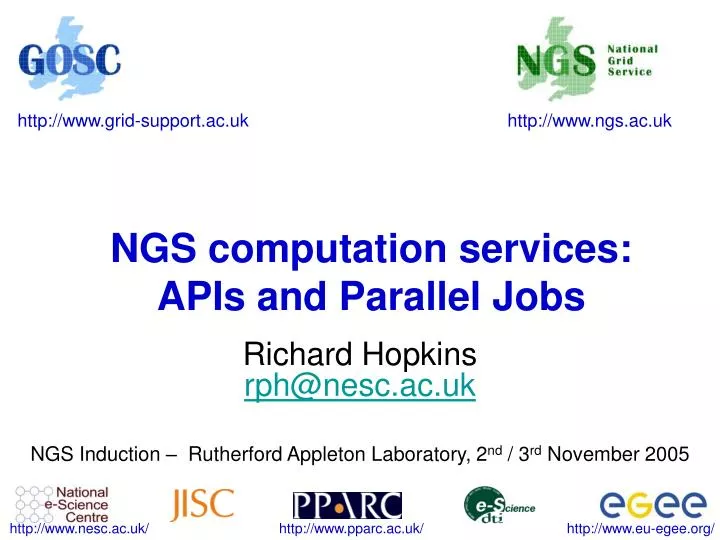 ngs computation services apis and parallel jobs