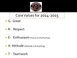 G- Great R- Respect E- Enthusiasm (Focus on the Positive)