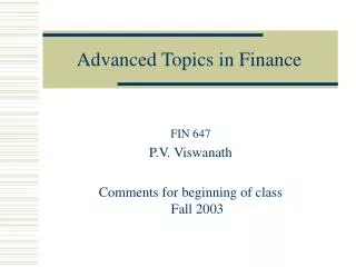 Advanced Topics in Finance