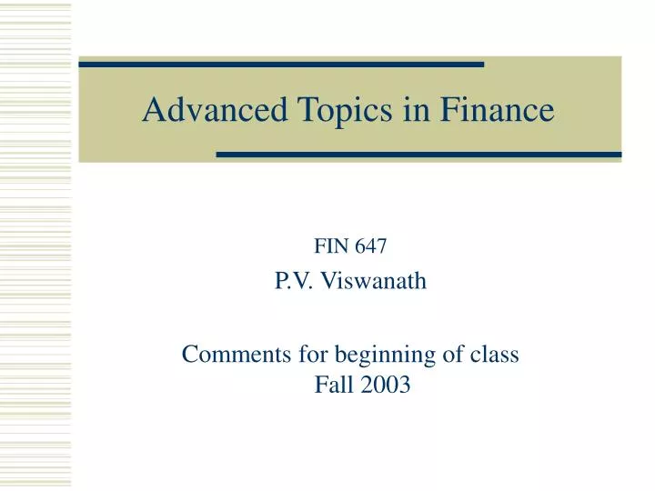 advanced topics in finance