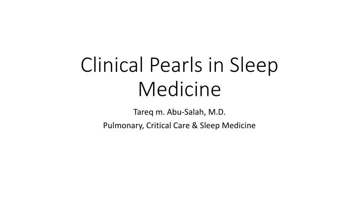 clinical pearls in sleep medicine