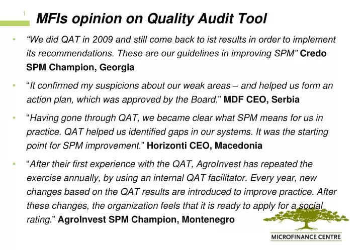 mfis opinion on quality audit tool