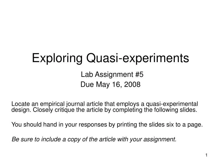 exploring quasi experiments lab assignment 5 due may 16 2008