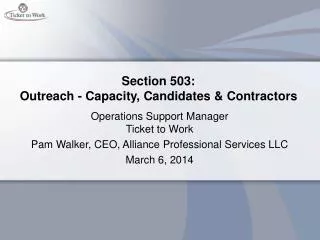 Section 503: Outreach - Capacity, Candidates &amp; Contractors