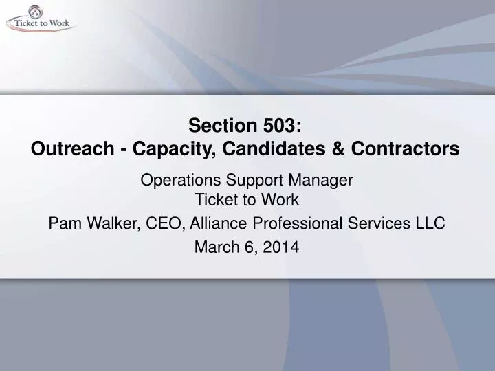 section 503 outreach capacity candidates contractors