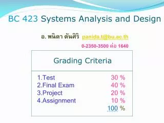 BC 423 Systems Analysis and Design ?. ????? ??????? panida.t@bu.ac.th