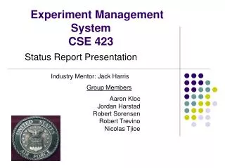 Experiment Management System CSE 423