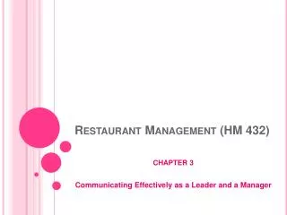 Restaurant Management (HM 432)